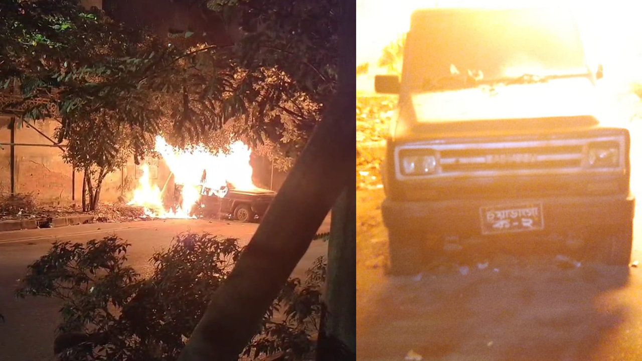 আগারগাঁওয়ে পরিত্যক্ত গাড়িতে আগুন